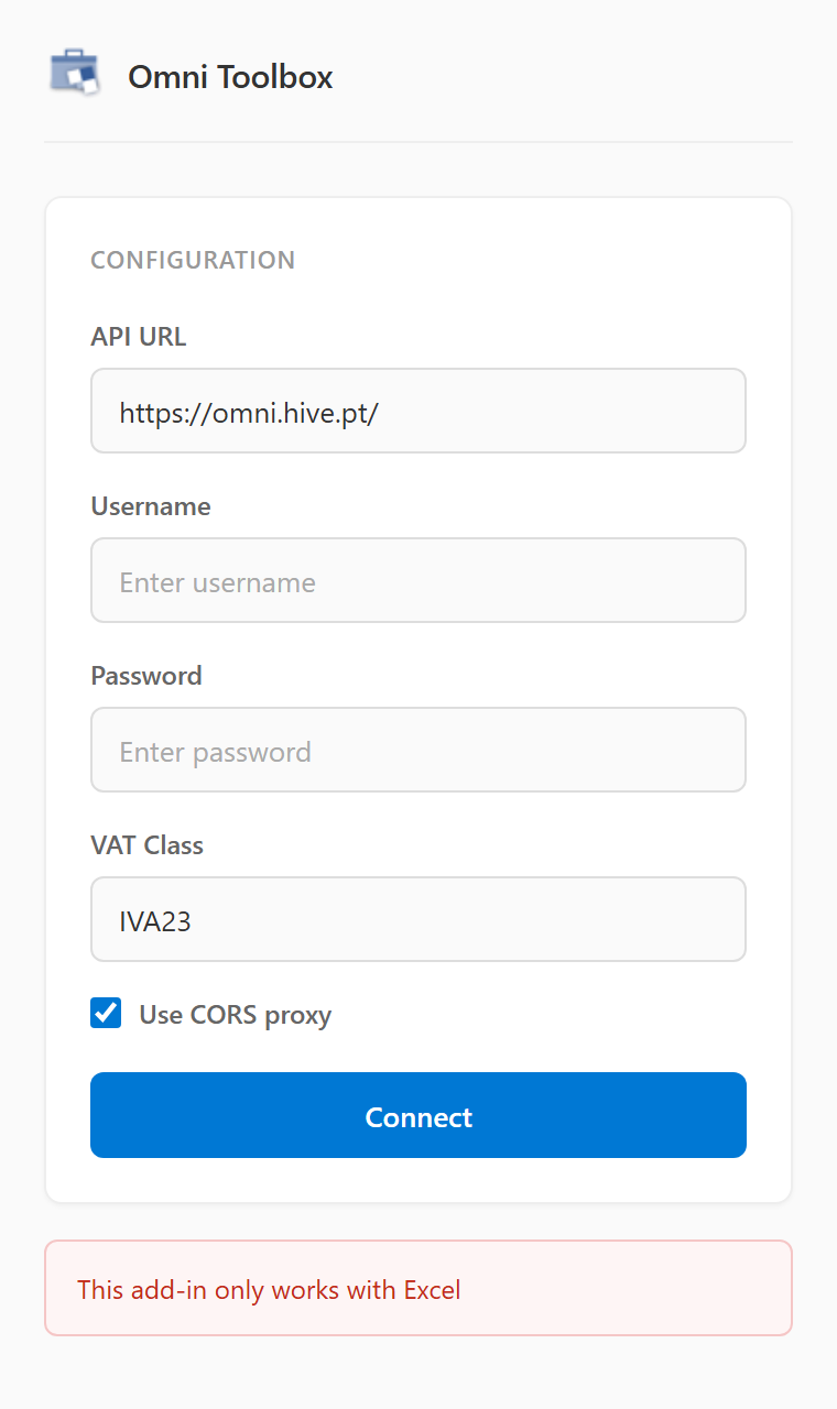 Taskpane configuration form
