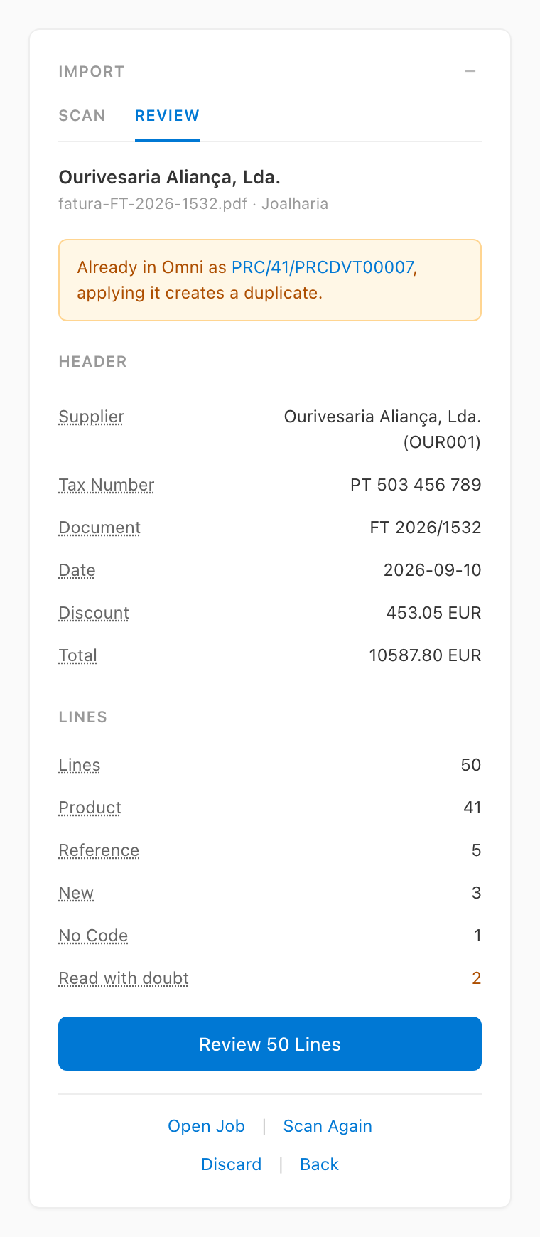 Taskpane review of a document already in Omni