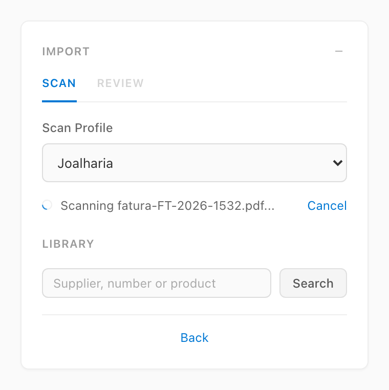 Taskpane import view scanning a document