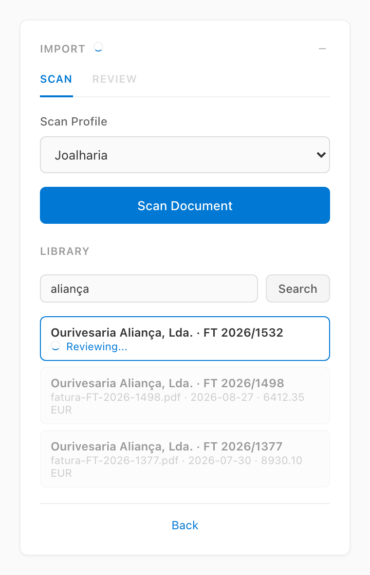 Taskpane library with a document being reviewed