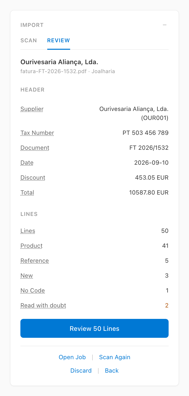 Taskpane review of a scanned document